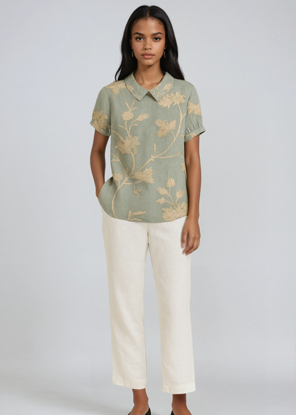 Bluse Damen mit Blumen-Print und Peter-Pan-Kragen – Colombe
