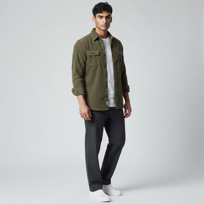 Ellmont London | Men’s Casual Button-Up Corduroy Shirt Soft Cord Fabric