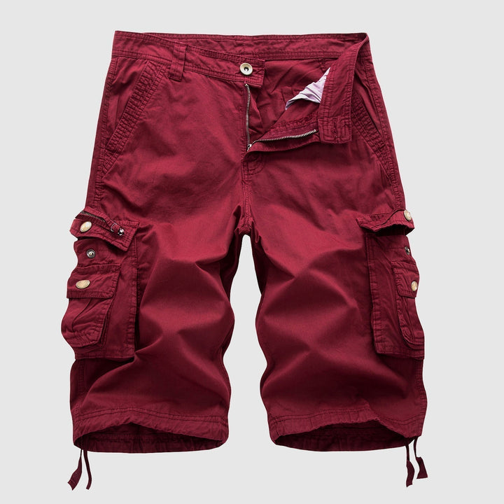 Men's Knee-Length Cargo Shorts with Multiple Pockets - Casual Utility Summer Shorts — Red