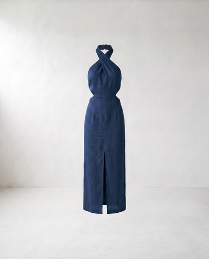 Adele Bohemian Halter Linen Dress