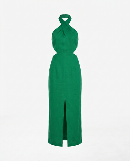 Adele Bohemian Halter Linen Dress