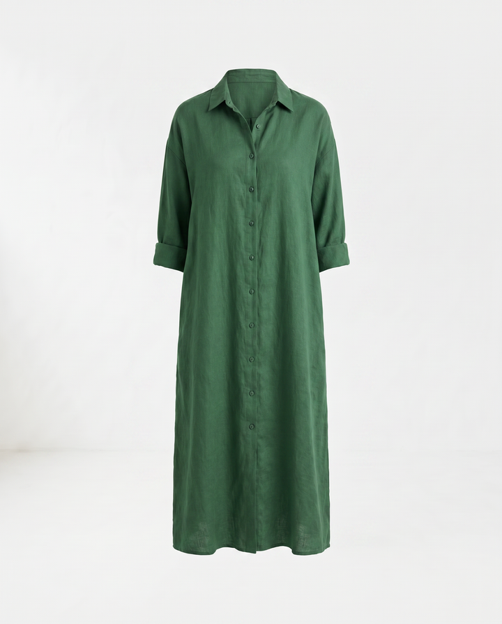 Amaris Striped Linen Shirt Dress — Green