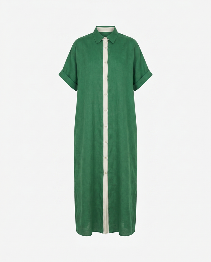 Gemma Linen Maxi Shirt Dress — Green