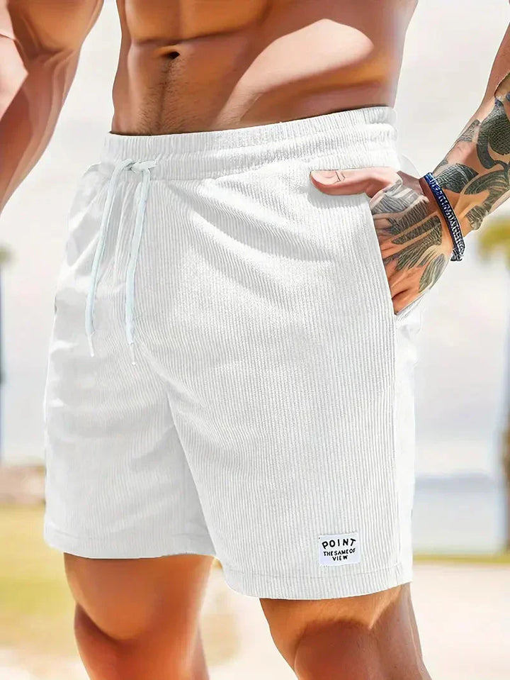 Men's Corduroy Summer Shorts with Textured Ribbed Weave - Relaxed Casual Weekend Shorts — White