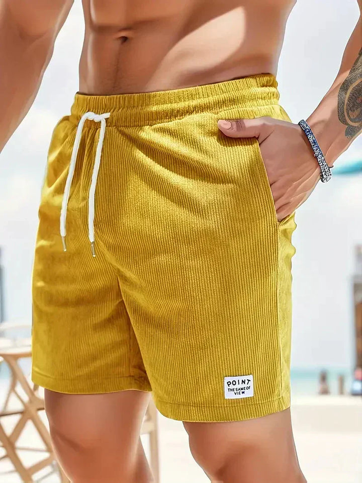 Men's Corduroy Summer Shorts with Textured Ribbed Weave - Relaxed Casual Weekend Shorts — Yellow
