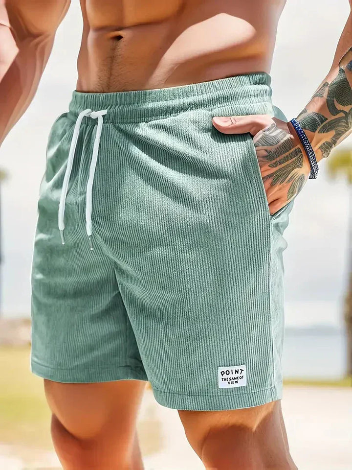 Men's Corduroy Summer Shorts with Textured Ribbed Weave - Relaxed Casual Weekend Shorts — Sage Green