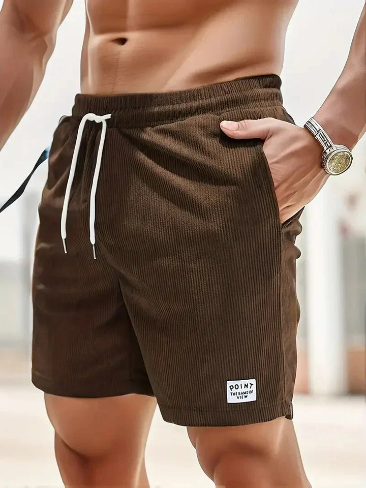 Men's Corduroy Summer Shorts with Textured Ribbed Weave - Relaxed Casual Weekend Shorts — Brown