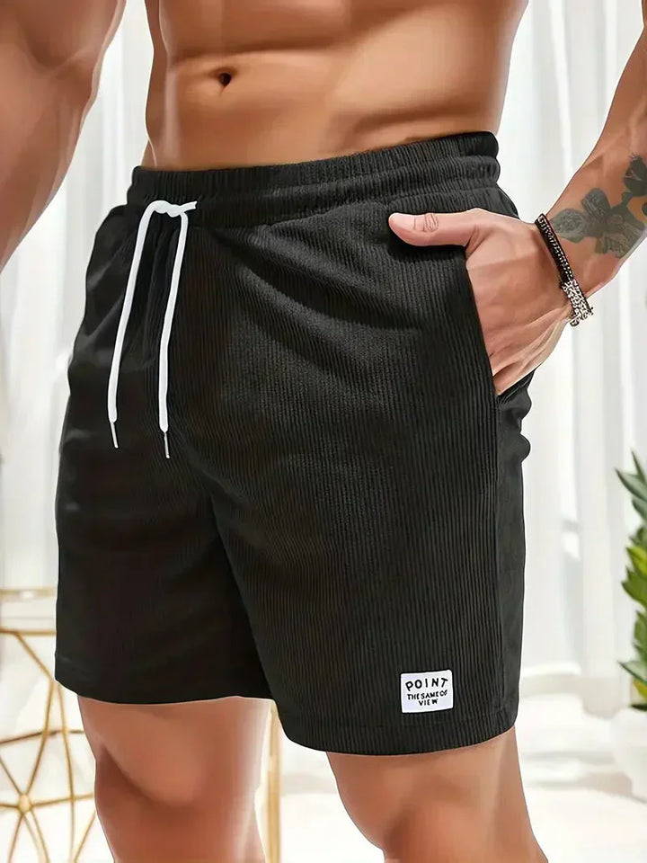 Men's Corduroy Summer Shorts with Textured Ribbed Weave - Relaxed Casual Weekend Shorts — Black
