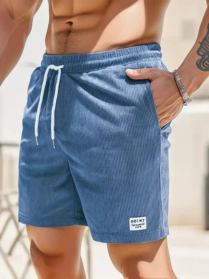 Men's Corduroy Summer Shorts with Textured Ribbed Weave - Relaxed Casual Weekend Shorts — Blue