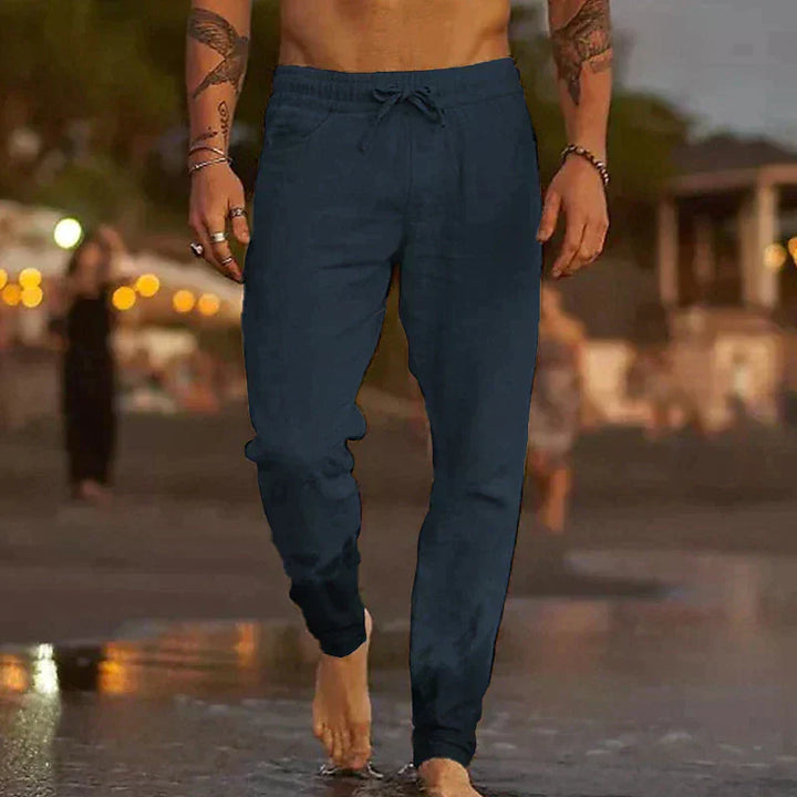 Men's Lightweight Summer Trousers - Elastic Waist — Dark Blue
