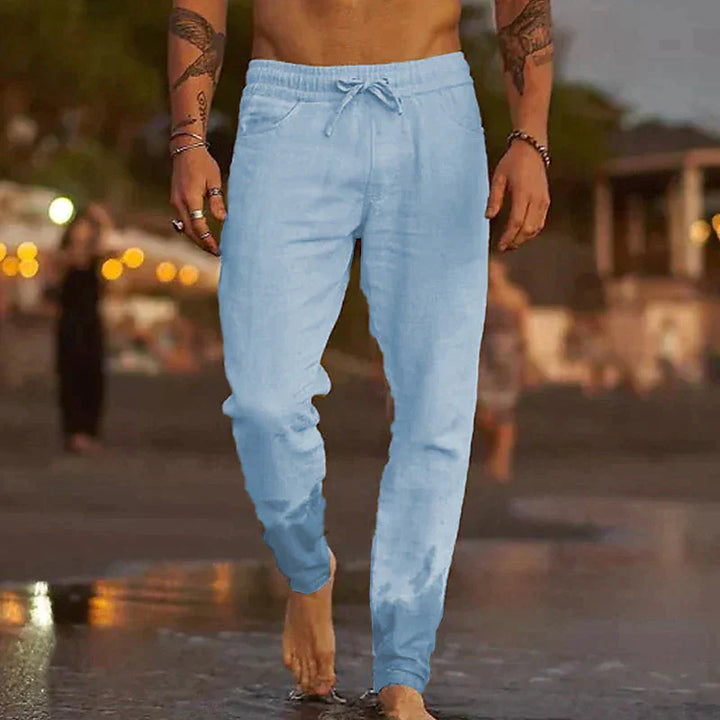 Men's Lightweight Summer Trousers - Elastic Waist — Light Blue