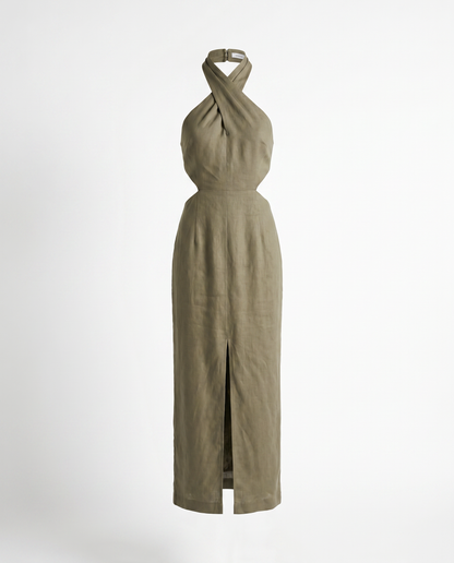Adele Bohemian Halter Linen Dress