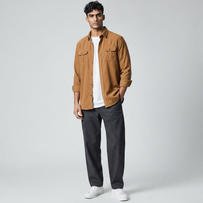 Ellmont London | Men’s Casual Button-Up Corduroy Shirt Soft Cord Fabric
