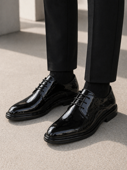 Men’s Black Patent Leather Derby Shoes – Formal Lace-Up Evening Dress Shoes
