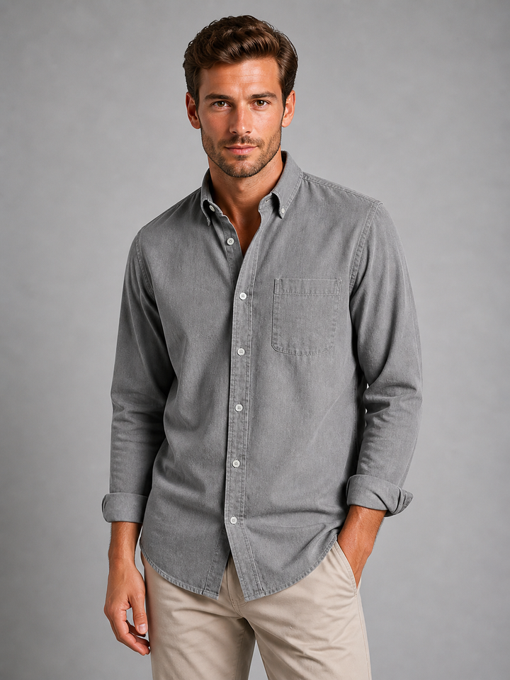 Men's Classic Collared Button-Down Shirt - Relaxed Everyday Casual Fit — Grey