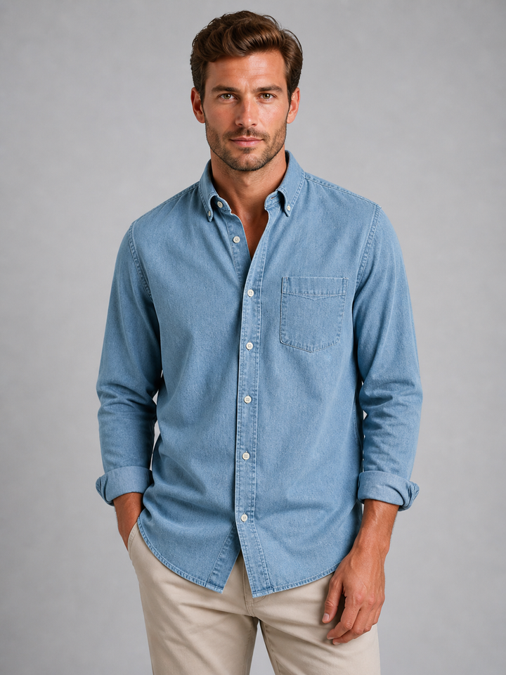 Men's Classic Collared Button-Down Shirt - Relaxed Everyday Casual Fit — Light Blue