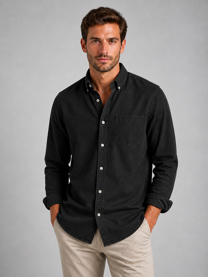 Men's Classic Collared Button-Down Shirt - Relaxed Everyday Casual Fit — Black