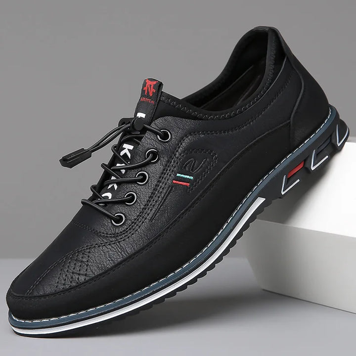 Men's Leather-Look Comfort Shoes with Lace-Up Design - Smart Casual Everyday Shoes — Black