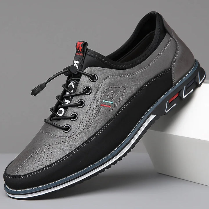 Men's Leather-Look Comfort Shoes with Lace-Up Design - Smart Casual Everyday Shoes — Grey