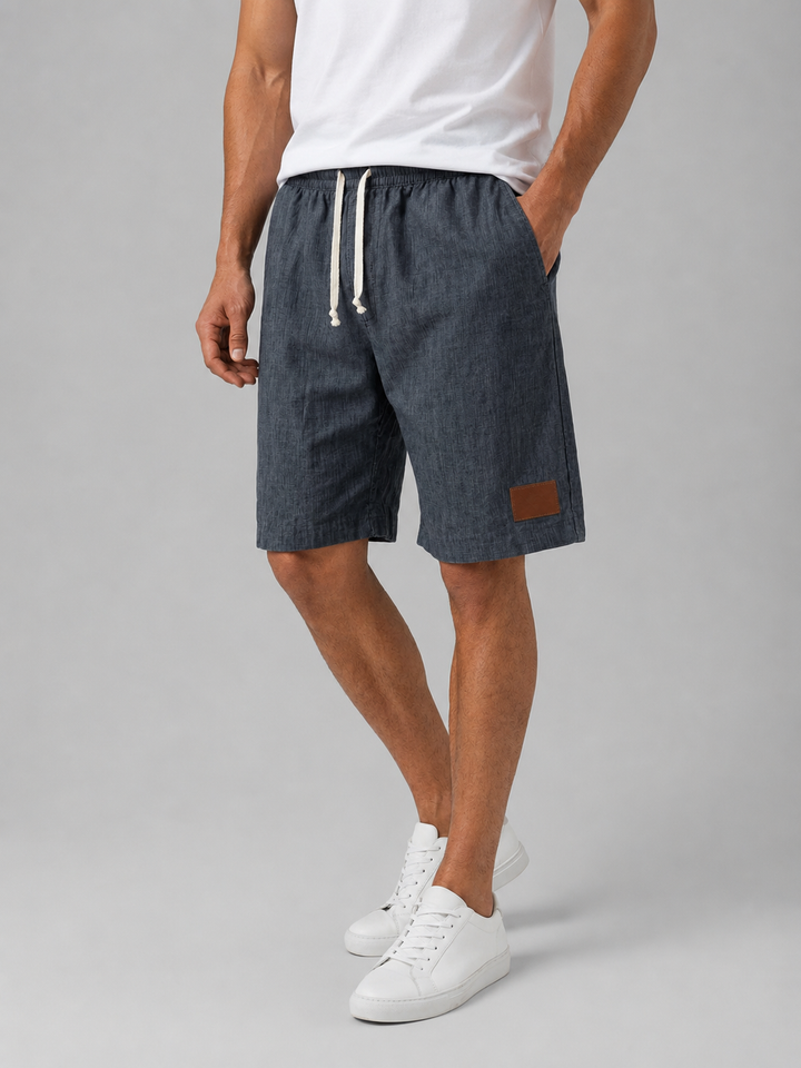 Men's Linen Look Comfort Shorts with Elastic Waist - Lightweight Summer Style — Navy