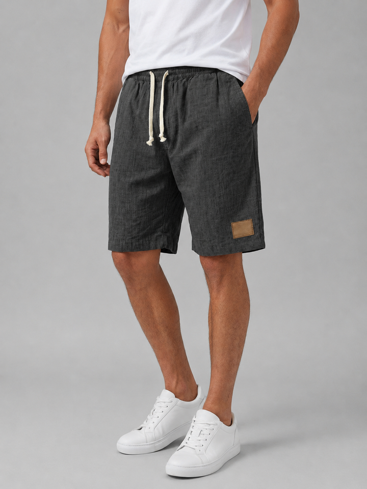 Men's Linen Look Comfort Shorts with Elastic Waist - Lightweight Summer Style — Black