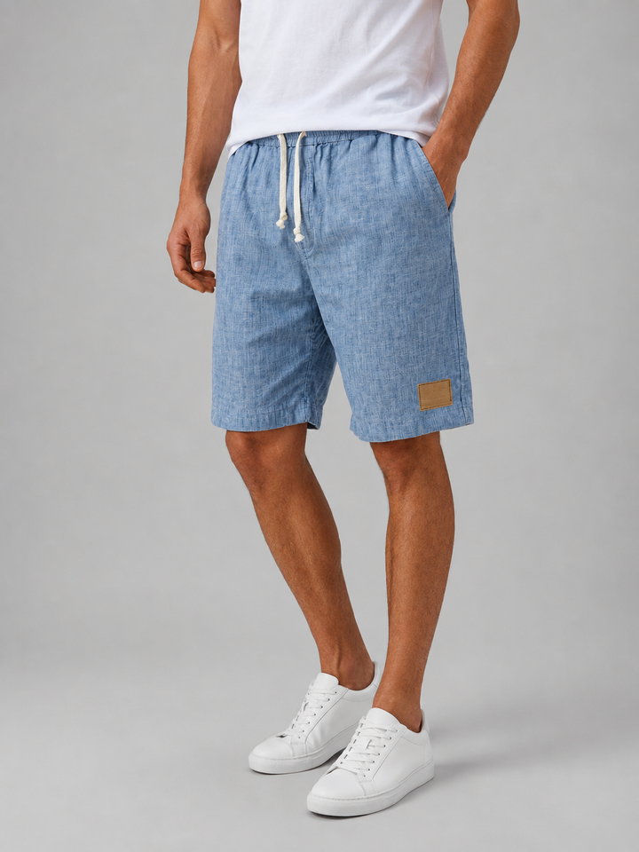 Men's Linen Look Comfort Shorts with Elastic Waist - Lightweight Summer Style — Light Blue