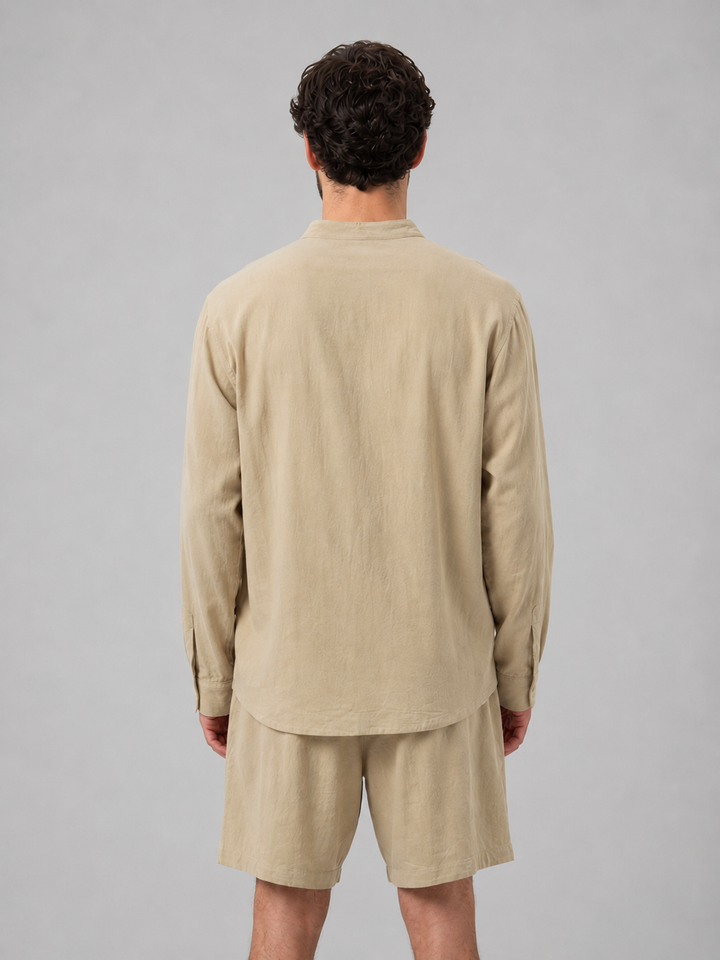 Men's Linen Look Band Collar Shirt & Shorts Set – Relaxed Summer Co-Ord