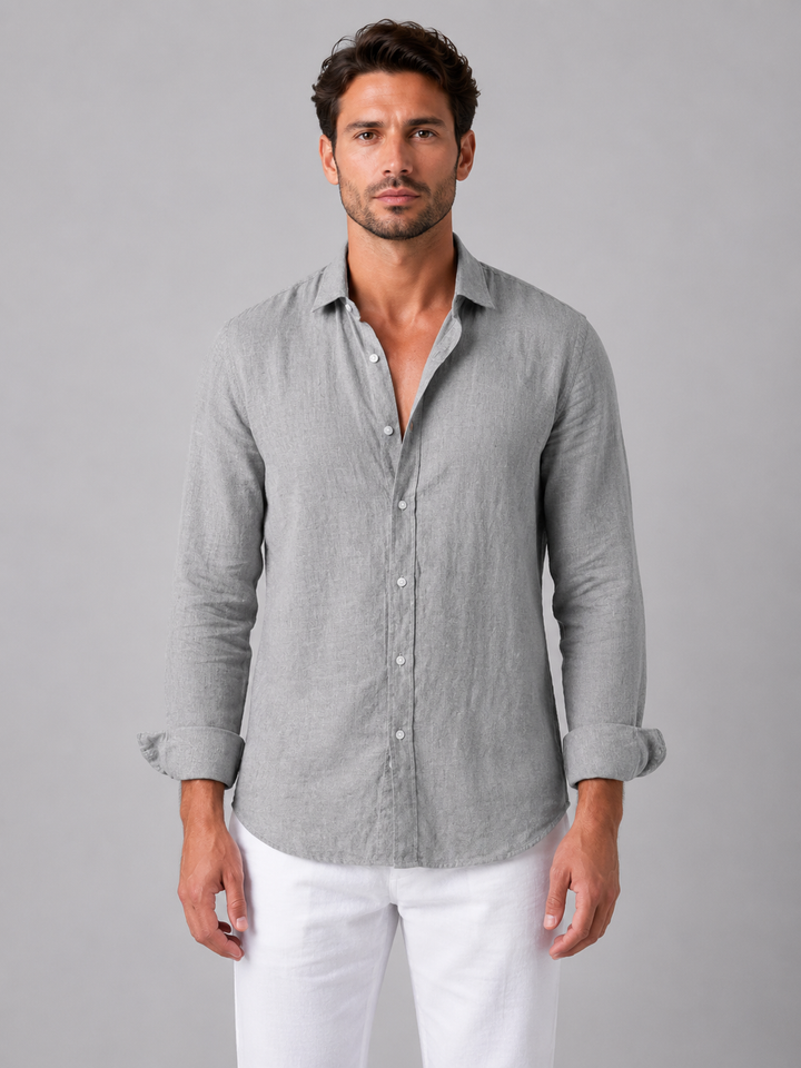 Men's Linen Look Button-Up Shirt - Relaxed Summer Essential — Grey
