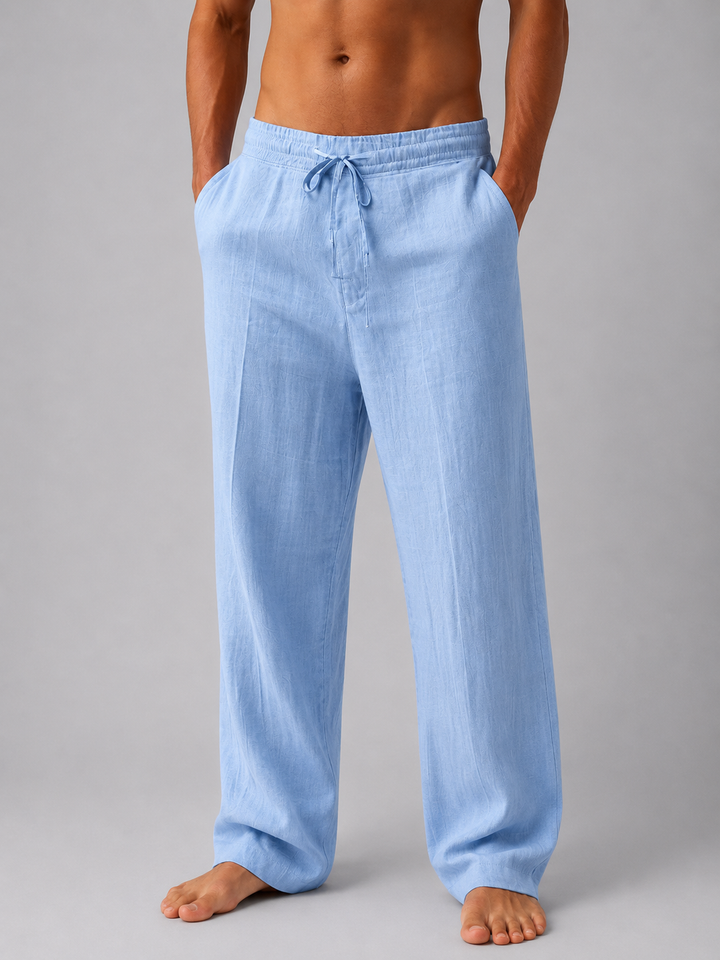 Men's Linen Look Trousers - Relaxed Summer Fit — Light Blue
