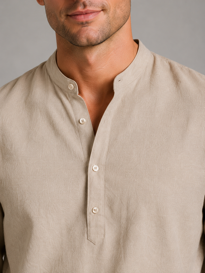 Men's Linen Look Two-Piece Set – Shirt & Drawstring Trousers