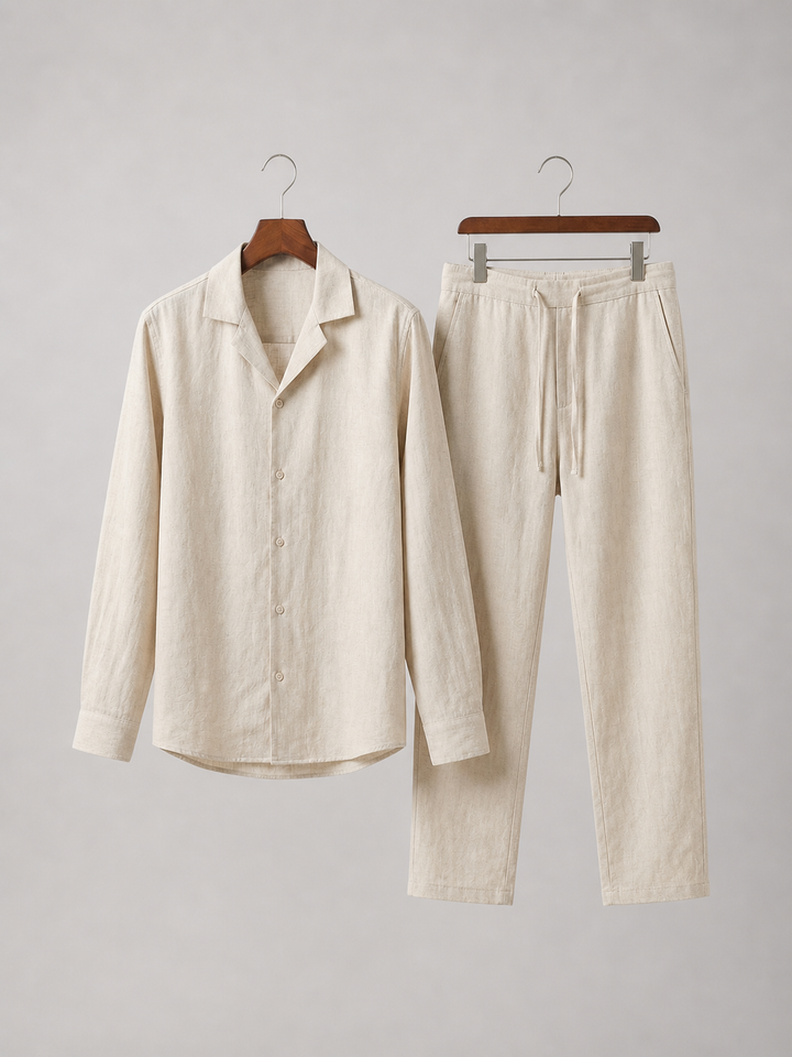 Men’s Linen Look Shirt and Trousers Set – Relaxed Summer Style