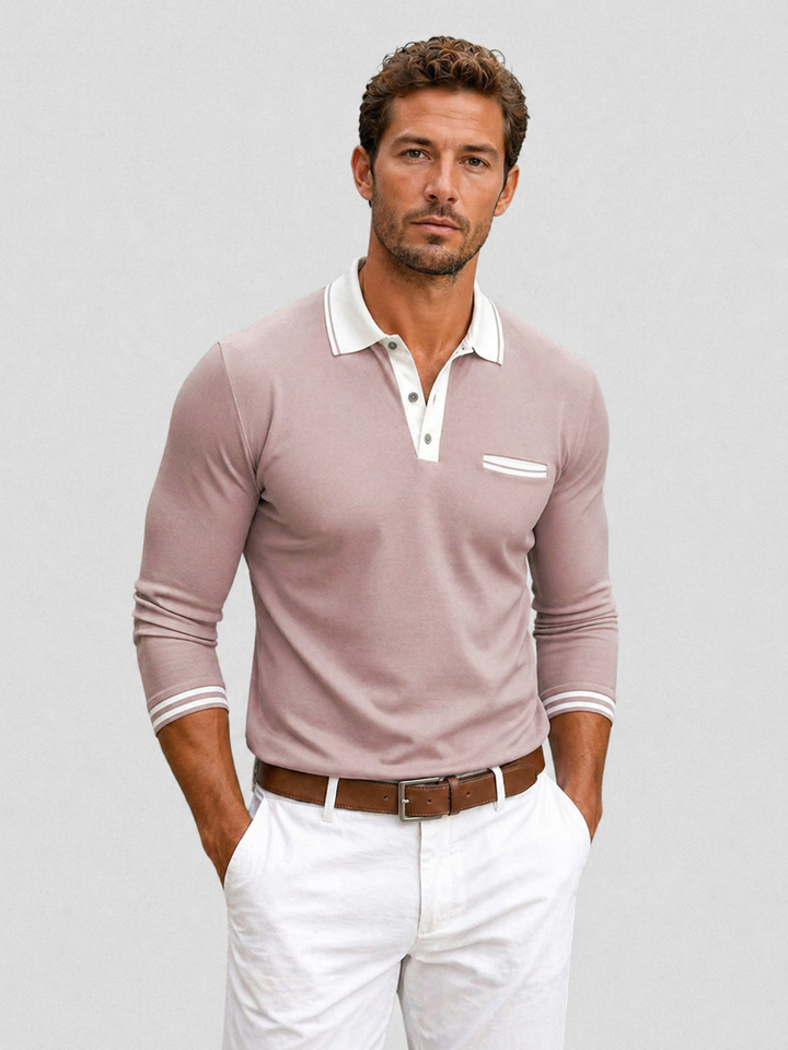 Men's Long Sleeve Polo Shirt - Smart Casual Everyday Style — Pink