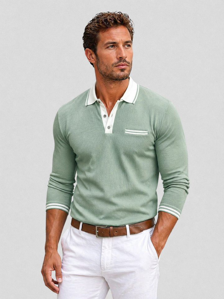 Men's Long Sleeve Polo Shirt - Smart Casual Everyday Style — Green