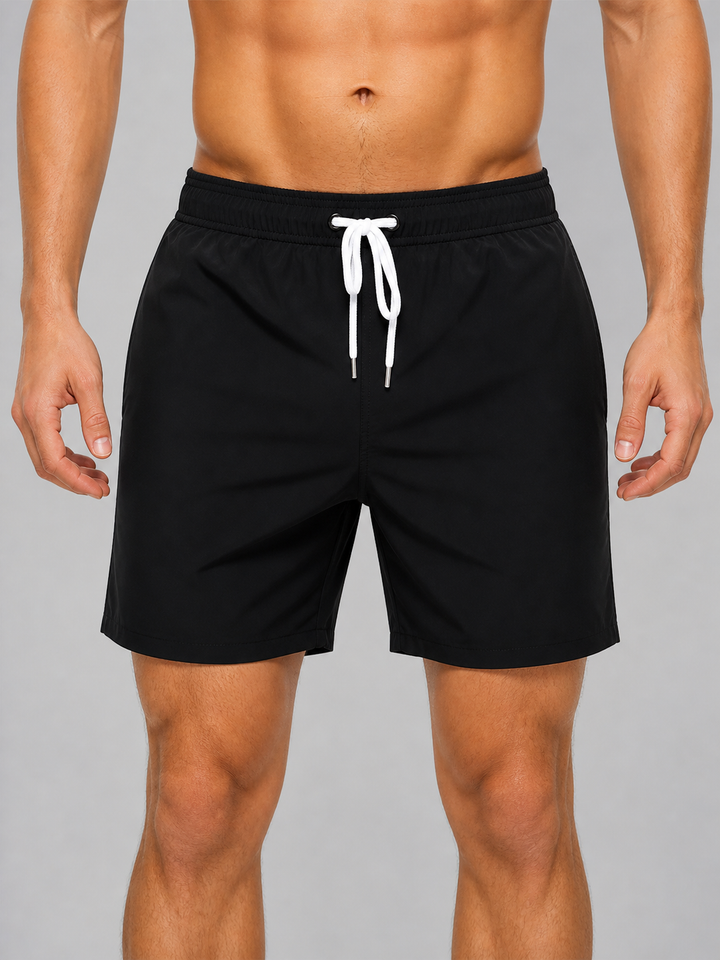 Men's Quick-Dry Polyester Swim Shorts - Lightweight Summer Beachwear — Black
