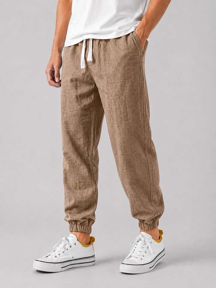 Men's Relaxed Fit Linen Style Trousers - Breathable Summer Comfort Pants — Khaki