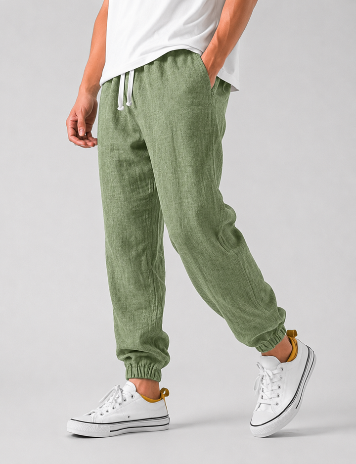 Men's Relaxed Fit Linen Style Trousers - Breathable Summer Comfort Pants — Green