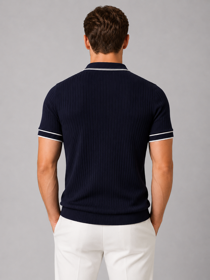 Men's Ribbed Knit Polo Shirt – Breathable Summer Fit