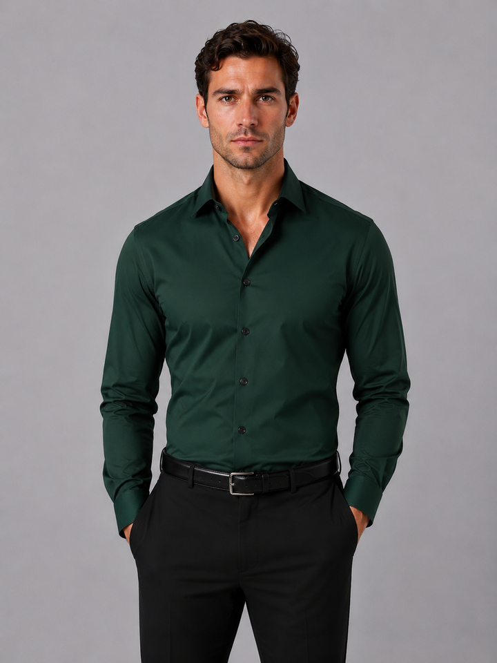 Men's Slim Fit Long Sleeve Dress Shirt - Smart Formal Business Shirt — Dark Green
