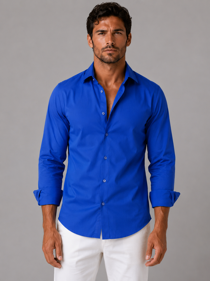 Men's Slim Fit Stretch Dress Shirt - Smart Business Formal Style — Blue