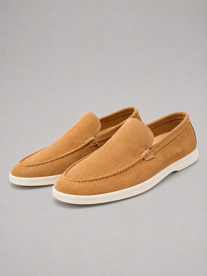 Men's Suede-Look Slip-On Loafers - Smart Casual Comfort Shoes — Khaki