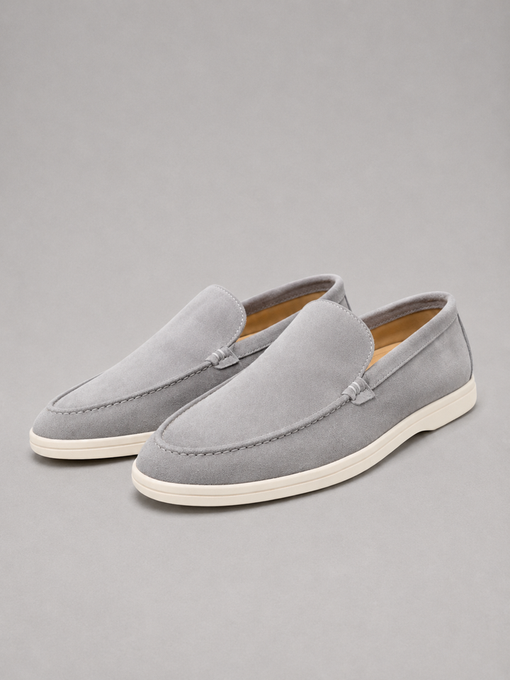 Men's Suede-Look Slip-On Loafers - Smart Casual Comfort Shoes — Grey