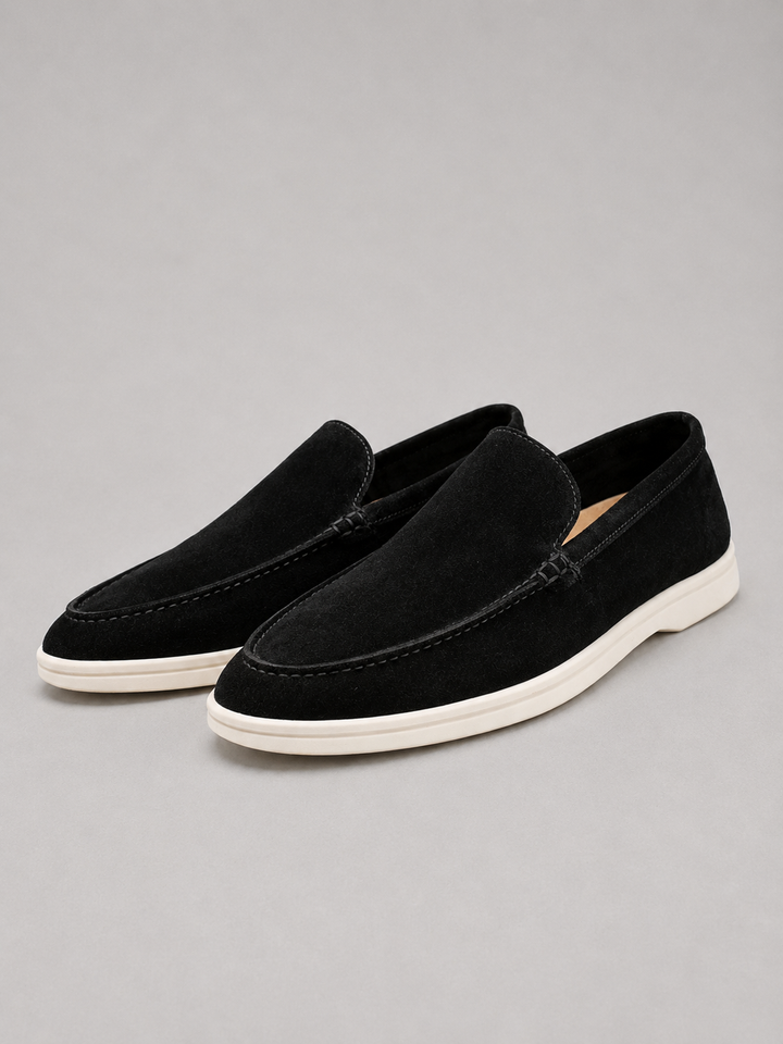 Men's Suede-Look Slip-On Loafers - Smart Casual Comfort Shoes — Black