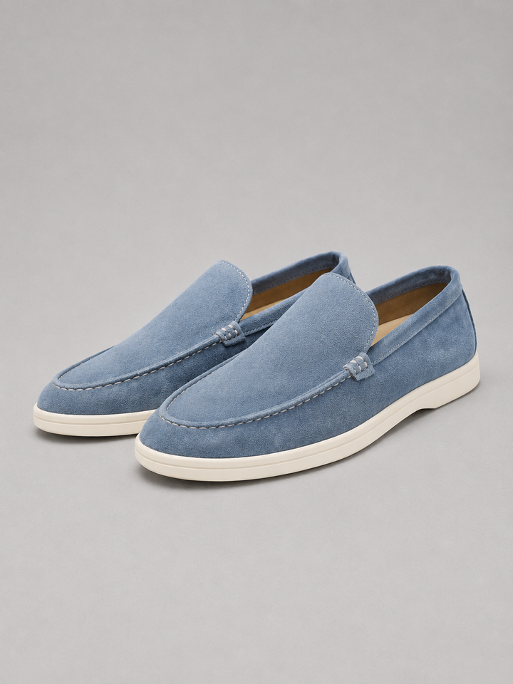 Men's Suede-Look Slip-On Loafers - Smart Casual Comfort Shoes — Blue
