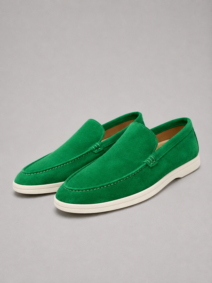 Men's Suede-Look Slip-On Loafers - Smart Casual Comfort Shoes — Green