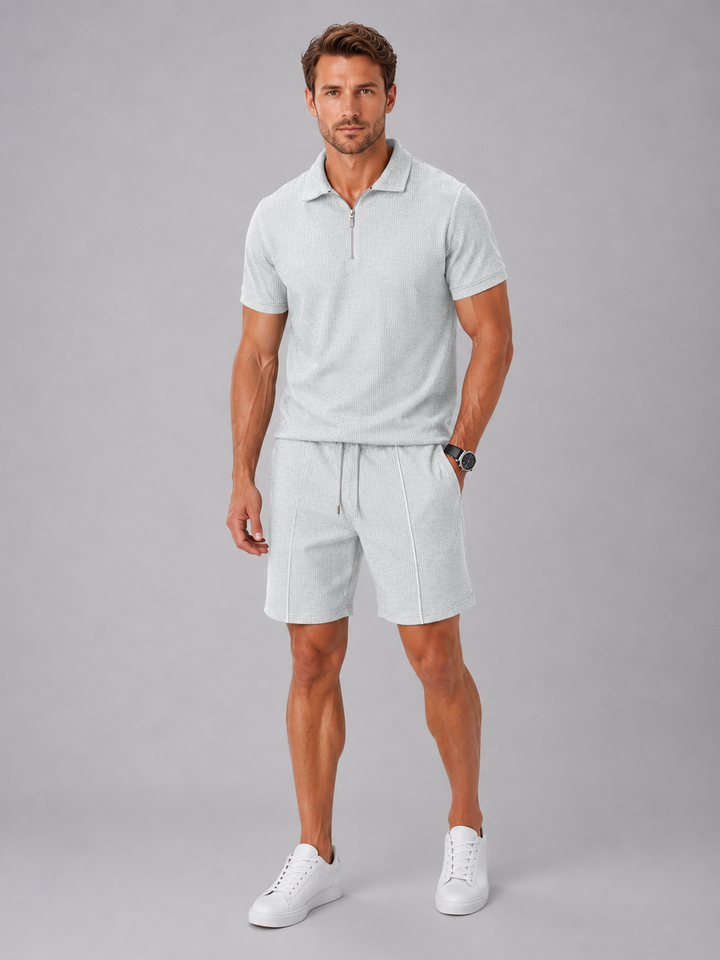 Men's Polo & Shorts Co-Ord Set - Summer Holiday Matching Outfit — Grey