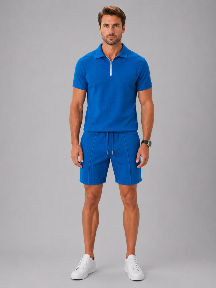 Men's Polo & Shorts Co-Ord Set - Summer Holiday Matching Outfit — Blue