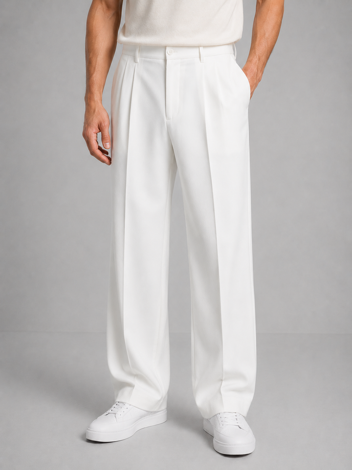 Men's Tailored Straight Leg Trousers - Smart Casual Everyday Trousers — White