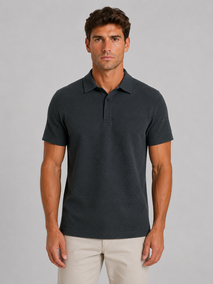 Men's Textured Knit Polo Shirt - Smart Casual Summer Style — Grey