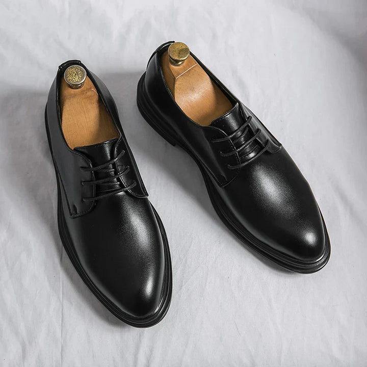 Men's Black Patent Leather Derby Shoes with Lace-Up Front - Formal Evening Dress Shoes — Matte Black
