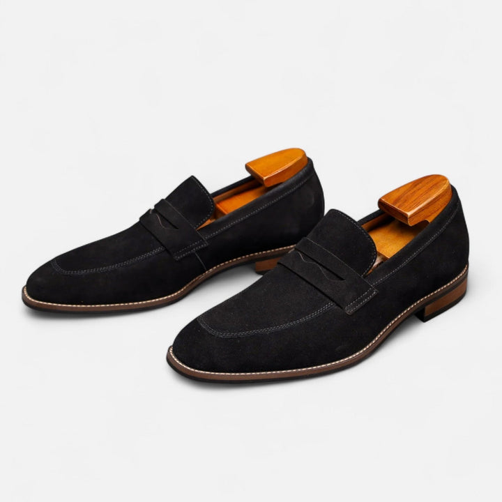 Men's Cowhide Penny Loafers - Non-Slip Slip-On Business Casual Shoes — Black